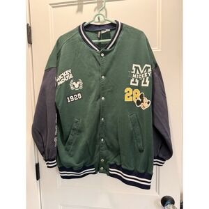 H&M Divided Disney Mickey Mouse Varsity Jacket Green Blue XL 1928